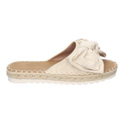 Sandalias planas cómodas para mujer pala con lazo color beige FB-5056