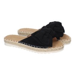 Sandalias planas cómodas para mujer pala con lazo color negro FB-5056