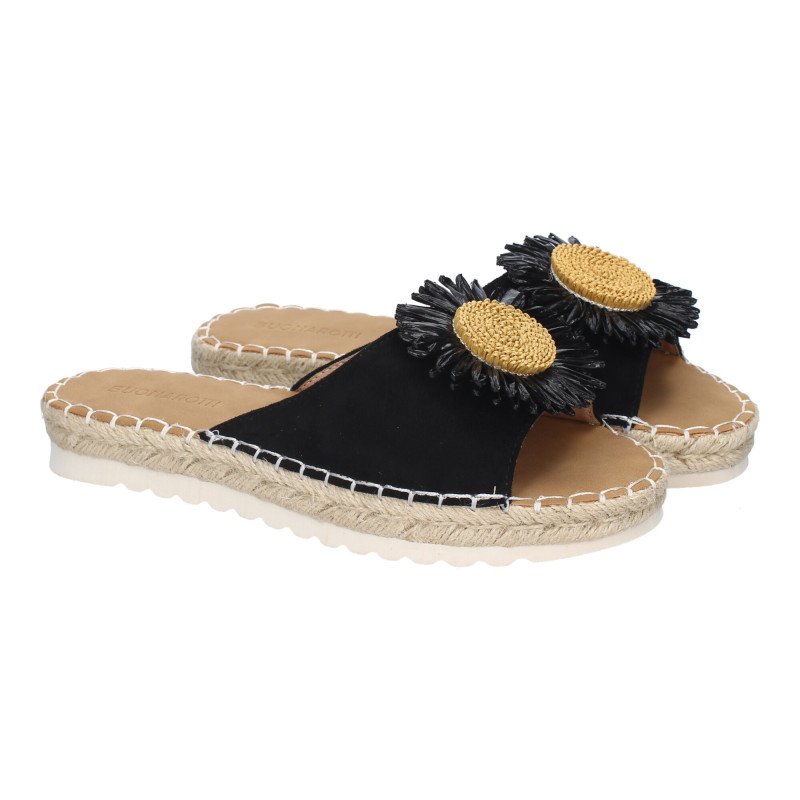 Sandalias planas cómodas para mujer pala flor color negro FB-5198