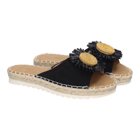 Sandalias planas cómodas para mujer pala flor color negro FB-5198