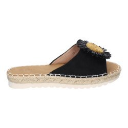 Sandalias planas cómodas para mujer pala flor color negro FB-5198