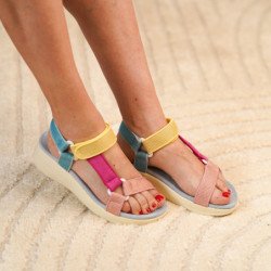Sandalias planas cómodas velcro para mujer multicolor FF-86
