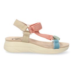 Sandalias planas cómodas velcro para mujer color rojo FF-86