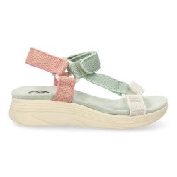 Sandalias planas cómodas velcro para mujer color verde FF-86