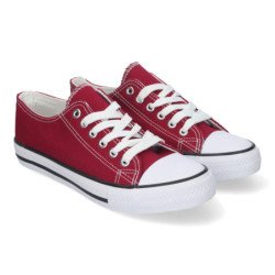 Zapatillas planas de lona cómodas para mujer color burdeos FG-2913