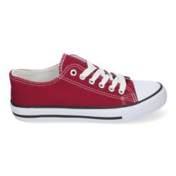 Zapatillas planas de lona cómodas para mujer color burdeos FG-2913