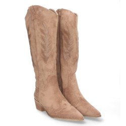 Botas camperas altas tacón bajo para mujer color marrón