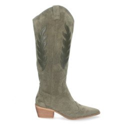 Botas altas tacón bajo estilo campero para mujer color verde FZ23-10