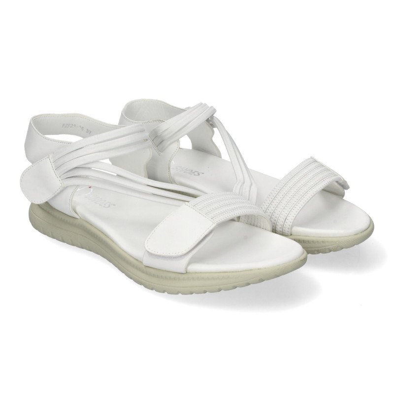 Sandalias planas cómodas cierre velcro mujer color blanco FZ23-26