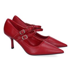 Zapatos de vestir tacón medio fino para mujer color burdeos FZL24-17