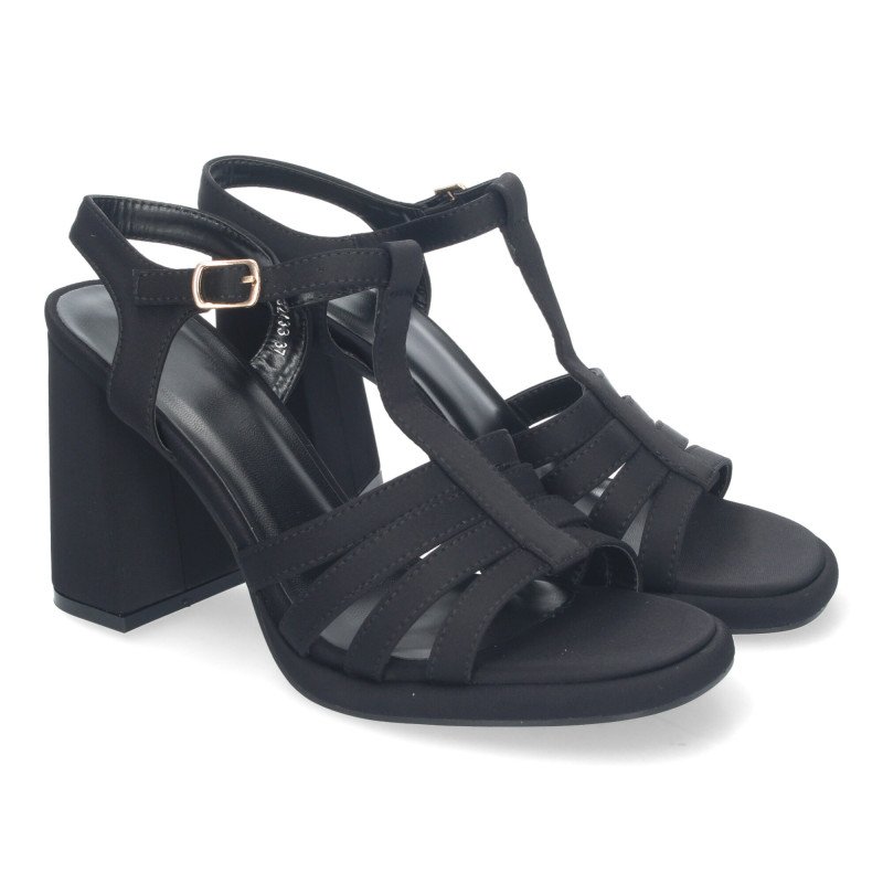 Sandalias de tacón medio de vestir para mujer color negro G2433