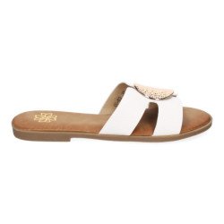 Sandalias planas cómodas broche en pala para mujer blanco GG-63
