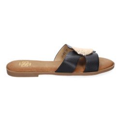 Sandalias planas cómodas broche en pala mujer negro GG-63