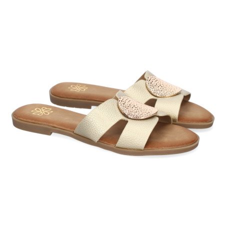 Sandalias planas cómodas broche en pala mujer oro GG-63