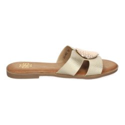 Sandalias planas cómodas broche en pala mujer oro GG-63