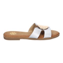 Sandalias planas cómodas broche en pala mujer plata GG-63