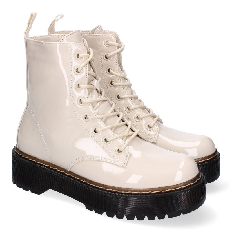 Botas militares efecto charol para mujer color beige GX318