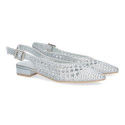 Zapatos plateados tacón bajo para salón entrelazado mujer GZ-2Q2
