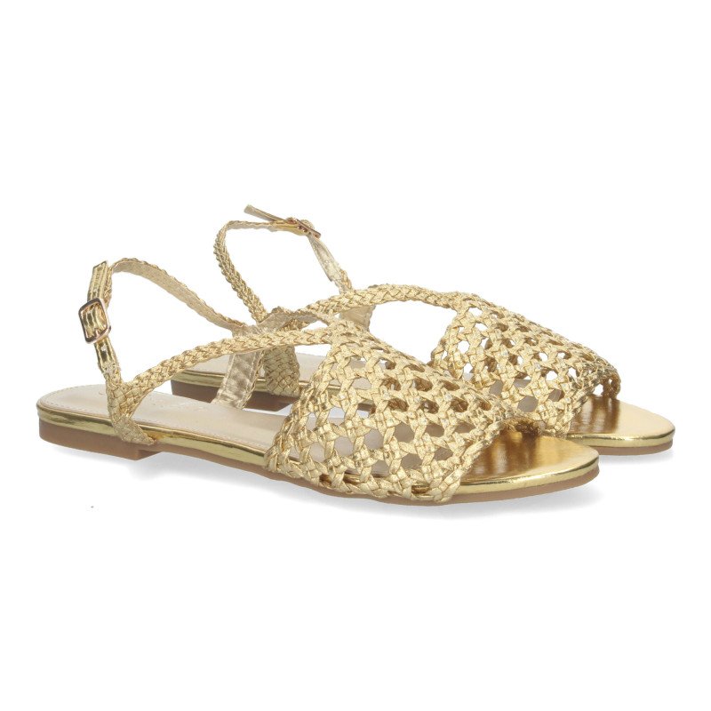 Sandalias doradas planas cómodas para mujer GZ-2Q4