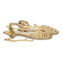 Sandalias doradas planas trenzadas cómodas para mujer GZ-2Q5