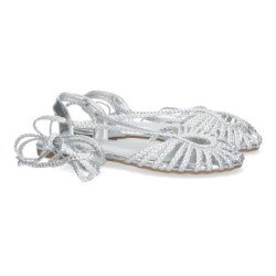 Sandalia plateada plana trenzada cómoda para mujer GZ-2Q5