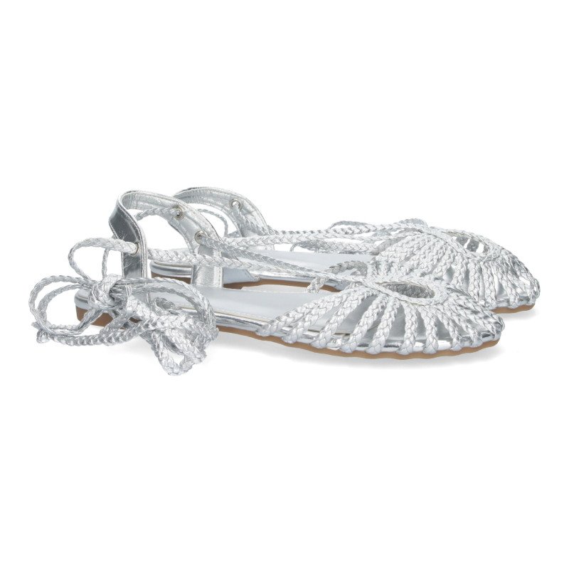 Sandalia plateada plana trenzada cómoda para mujer GZ-2Q5
