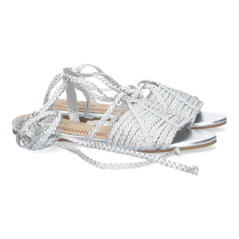Sandalias plateadas planas cómodas trenzadas para mujer GZ-2Q7