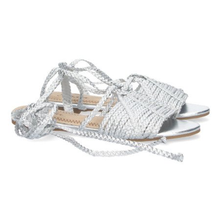 Sandalias plateadas planas cómodas trenzadas para mujer GZ-2Q7