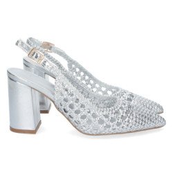 Zapatos plateados de tacón ancho de vestir entrelazado HA-2347