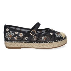 Bailarinas estilo alpargatas diseño floral para mujer color negro HA-5282