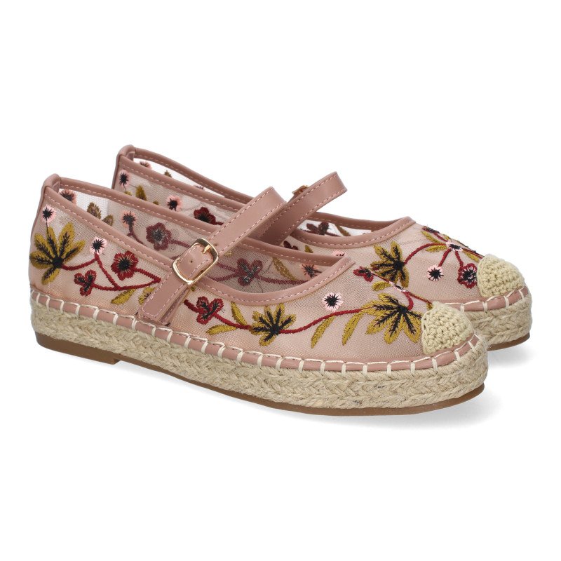 Bailarinas estilo alpargatas diseño floral para mujer color rosa HA-5282