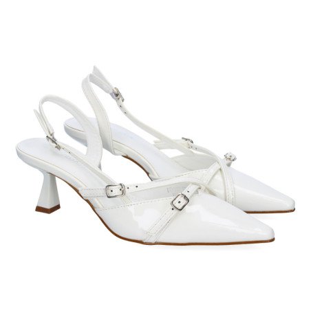 Zapatos de vestir tacón medio para mujer color blanco HD337