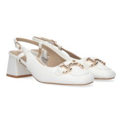 Zapatos de tacón bajo estilo salón para mujer color blanco HF-3082