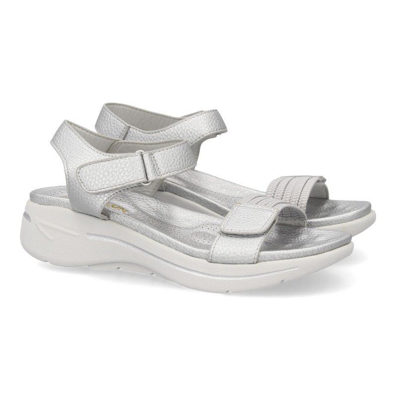 Sandalias plateadas planas cómodas para mujer HLS-0691