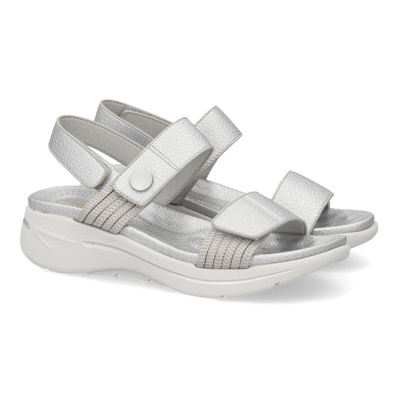 Sandalias plateadas planas cómodas para mujer HLS-0692