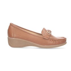 Mocasines de cuña cómoda para mujer color camel