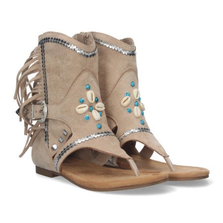 Sandalias planas tipo esclava con flecos para mujer apricot JH-168
