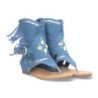Sandalias planas tipo esclava con flecos para mujer azul JH-168