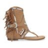 Sandalias planas tipo esclava con flecos para mujer camel JH-168