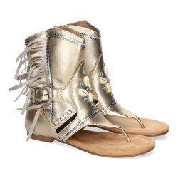 Sandalias doradas planas tipo esclava con flecos para mujer JH-168