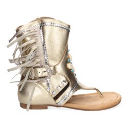 Sandalias doradas planas tipo esclava con flecos para mujer JH-168