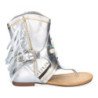 Sandalias plateadas planas tipo esclava con flecos para mujer JH-168