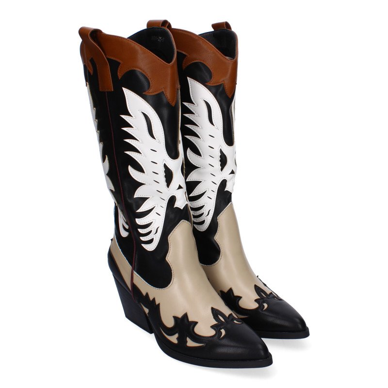 Botas altas estilo campero cowboy para mujer color negro JH24-25