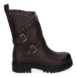 Botas estilo motero tachuelas para mujer color marrón JH28030