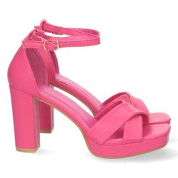 Sandalias de tacón para fiesta pala cruzada mujer fucsia