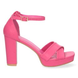 Sandalias de tacón para fiesta pala cruzada mujer fucsia
