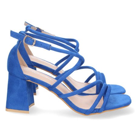 Sandalias de tacón bajo para fiesta tiras cruzadas mujer azul JL730