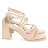 Sandalias de tacón bajo para fiesta tiras cruzadas mujer beige JL730