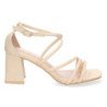 Sandalias de tacón bajo para fiesta tiras cruzadas mujer beige JL730