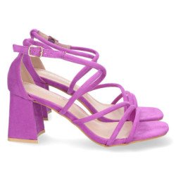 Sandalias de tacón bajo para fiesta tiras cruzadas mujer lila JL730